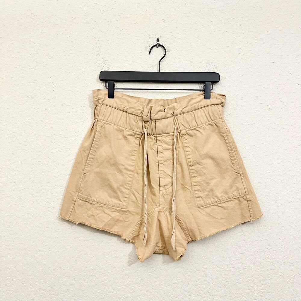 THE GREAT. Midland Paperbag Shorts Tan Denim HR Elastic Waist